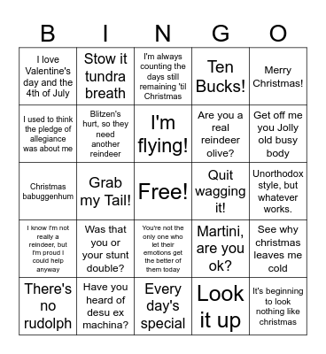 Olive the other reindeer Bingo Card