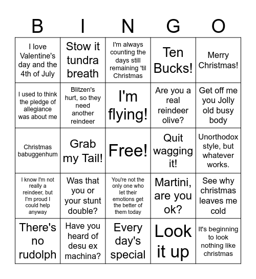 Olive the other reindeer Bingo Card