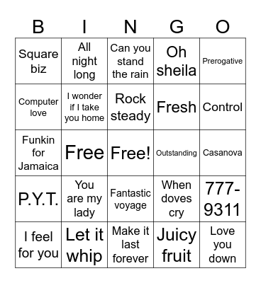 80s R&B Bingo Card