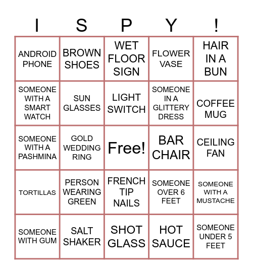 I SPY Bingo Card