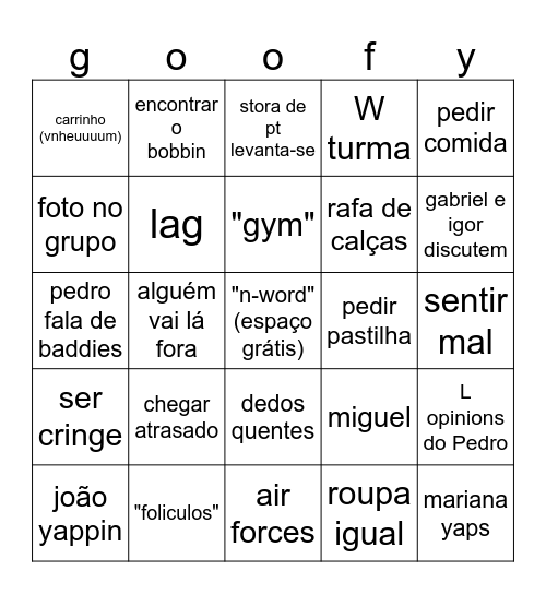 goofingo Bingo Card