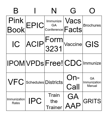 Immunization  Bingo Card