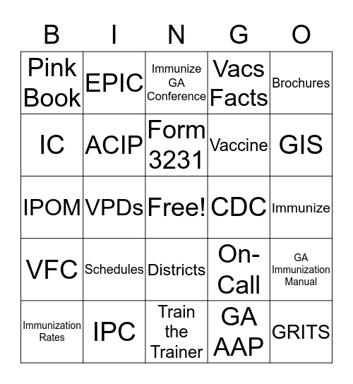 Immunization  Bingo Card