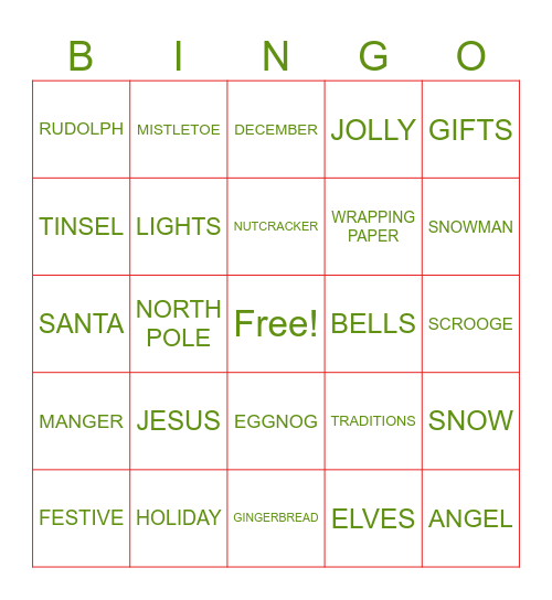 CHRISTMAS Bingo Card