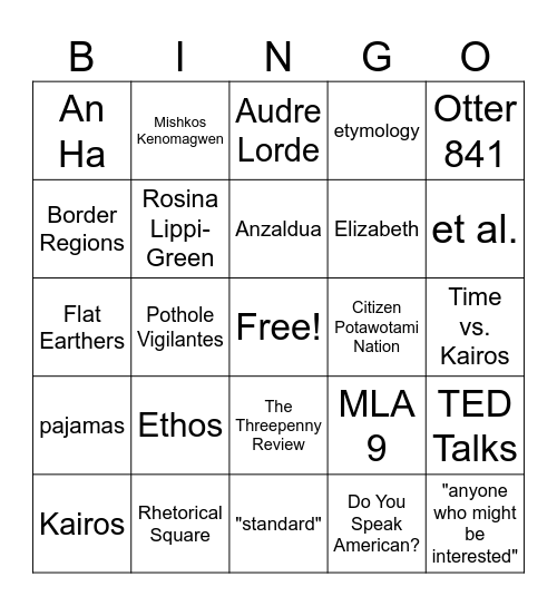 English 100 Bingo! Bingo Card