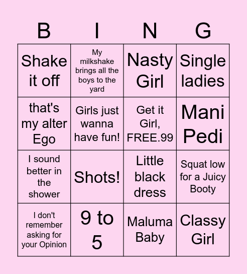 Girls Night Bingo Card