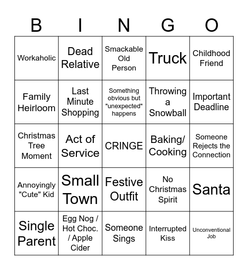 Hallmark Bingo Card