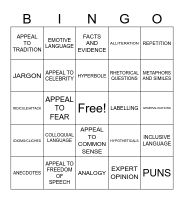 PERSUASIVE TECHNIQUES Bingo Card