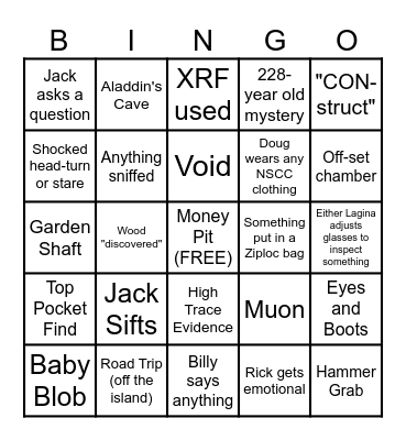 Curse of Oak Island Bingo Card