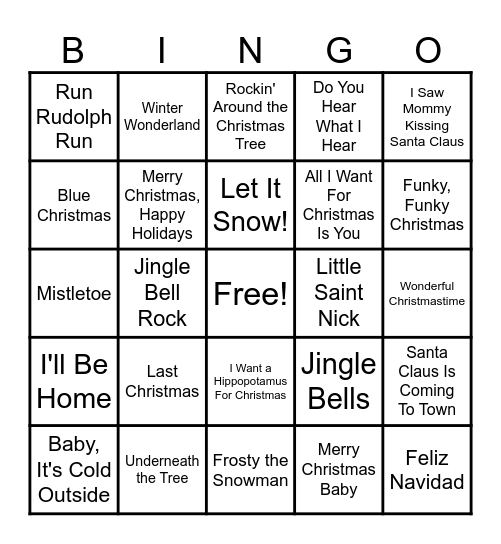 Holiday Music B I N G O Bingo Card
