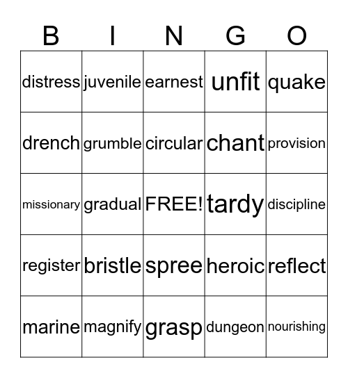 Vocabulary#22 Bingo Card