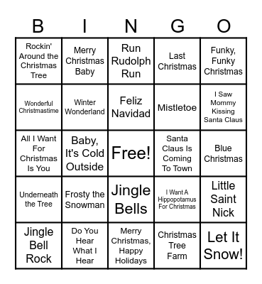 Holiday Music BINGO Card