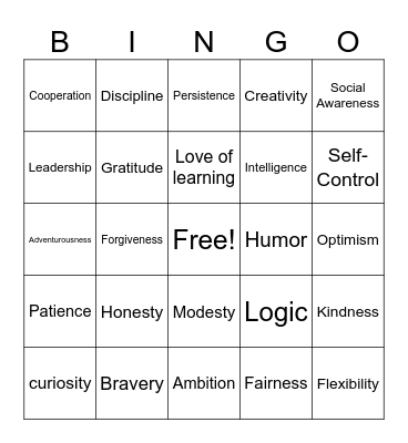 Strengths Exploration Bingo Card