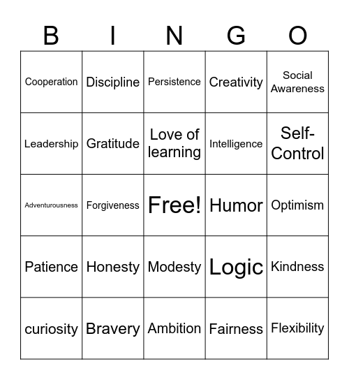 Strengths Exploration Bingo Card