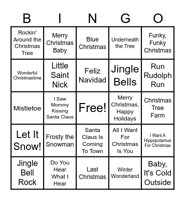 Holiday Music BINGO Card