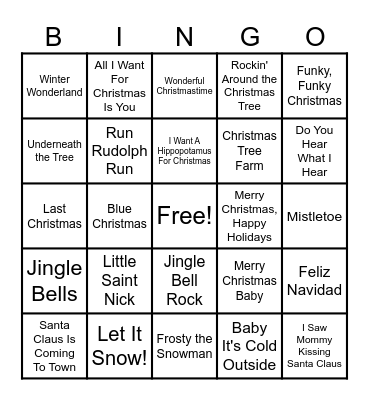 Holiday Music Bingo Card