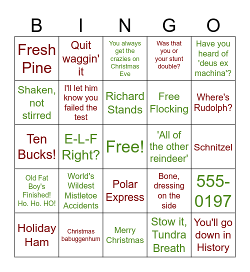 Olive the Other Reindeer Bingo Card