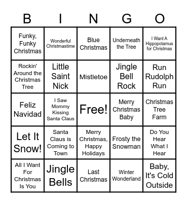 Holiday Music BINGO! Bingo Card