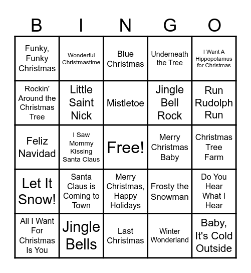 Holiday Music BINGO! Bingo Card