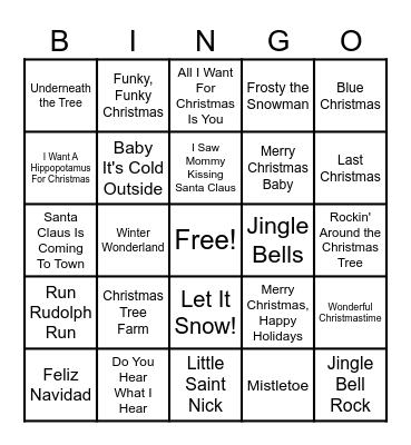 Holiday Tunes BINGO Card