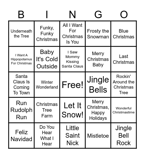 Holiday Tunes BINGO Card