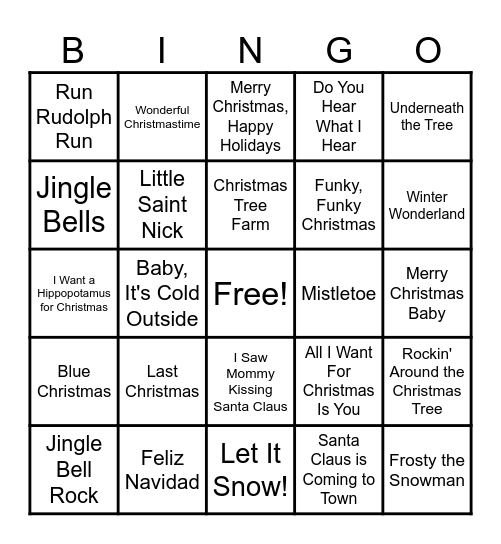 BINGO Holiday Music Style! Bingo Card