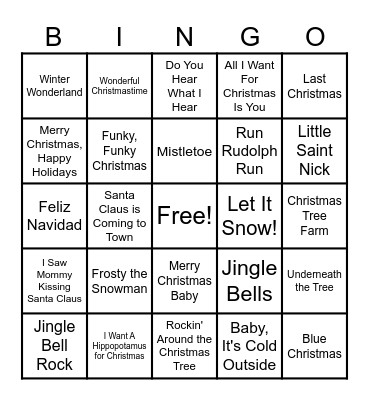 -- Holiday Music -- Bingo Card