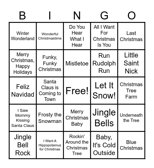 -- Holiday Music -- Bingo Card
