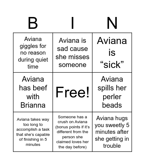 What Will She Do Next? Bingo Card