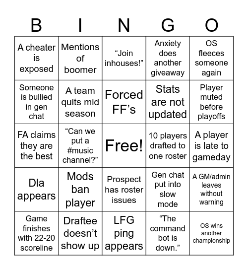 VDC bingo Card