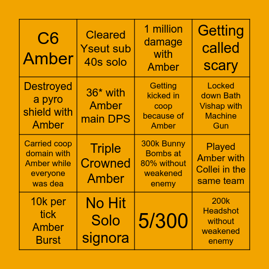 Amber Gaming Bingo Card