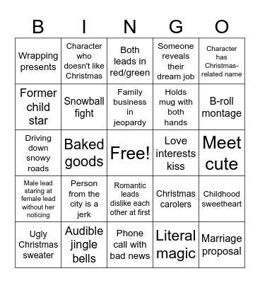 Hallmark Christmas Movie Bingo Card