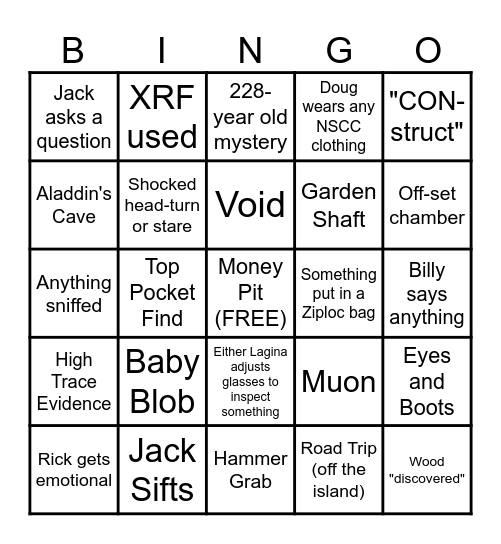 Curse of Oak Island Bingo Card