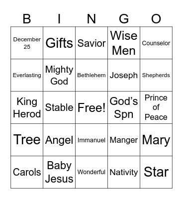 Merry Christmas Bingo Card
