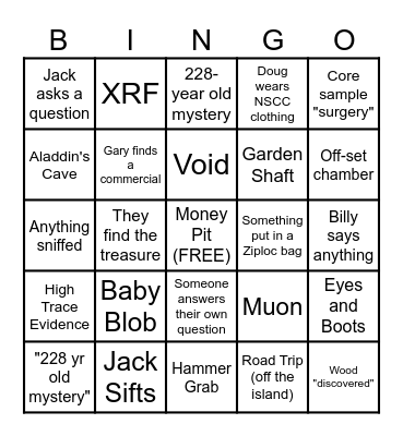 Curse of Oak Island Bingo Card