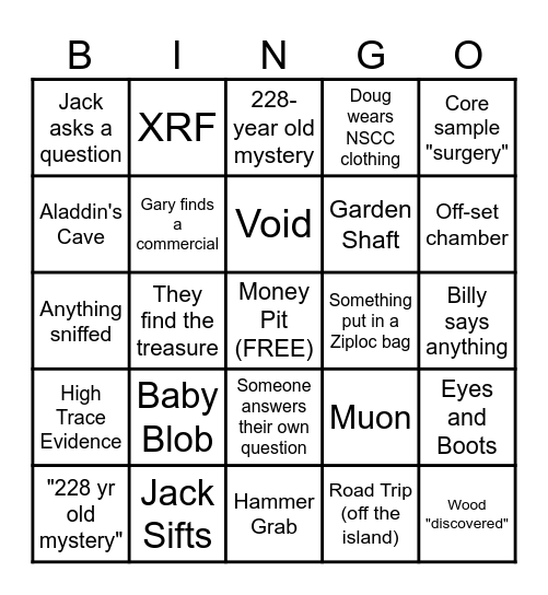 Curse of Oak Island Bingo Card