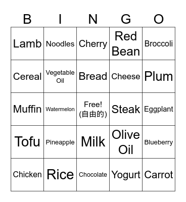 Food Group Bingo! Bingo Card