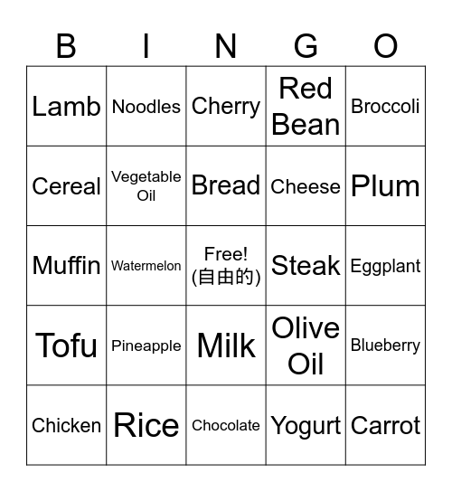 Food Group Bingo! Bingo Card