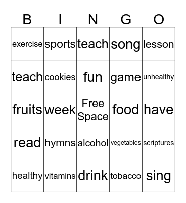 Family Night & Healthy Living Bingo Card