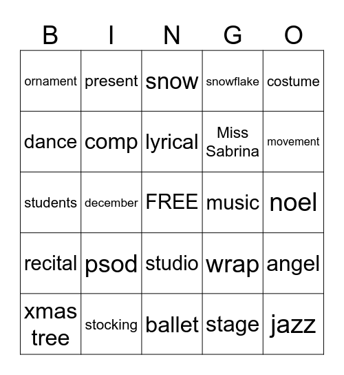Christmas Bingo Card