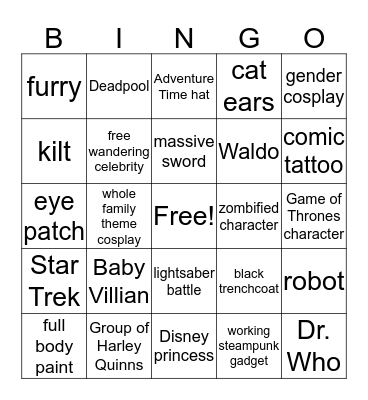 Emerald City Comic Con Bingo Card