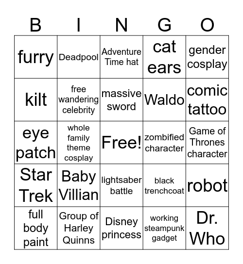 Emerald City Comic Con Bingo Card