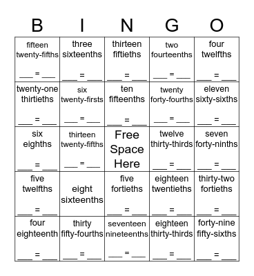 Fraction Simplifier Bingo Card