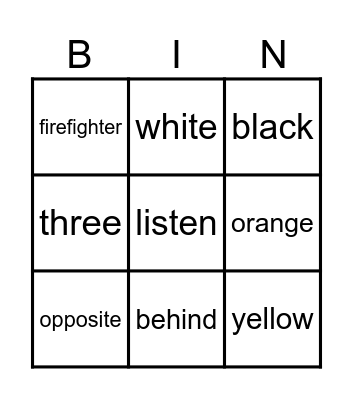 English Bingo! Bingo Card