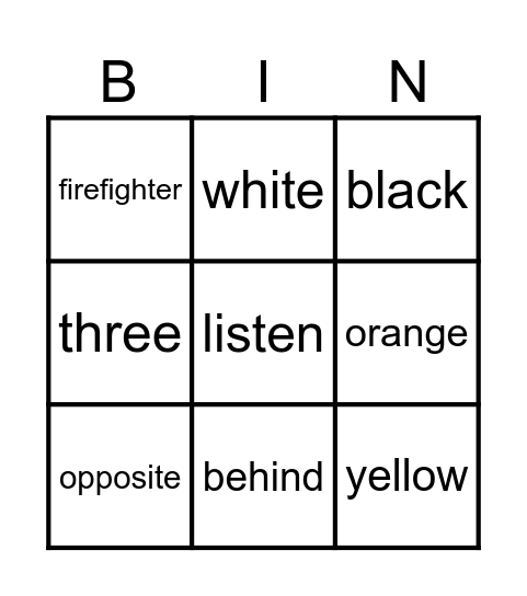English Bingo! Bingo Card