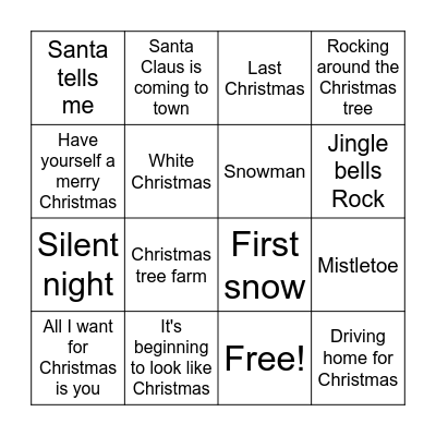 Christmas Songs Bingo Card