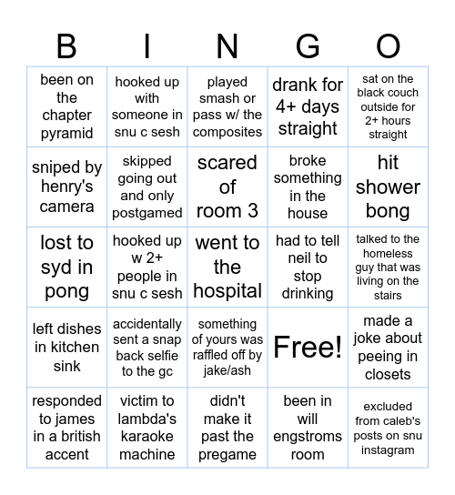 snu c-sesh '23 Bingo Card