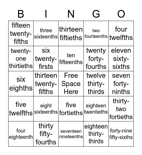 Fraction Simplifier Bingo Card