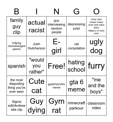 Insta reels Bingo Card