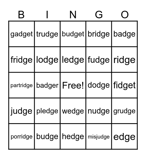 DGE WORDS Bingo Card